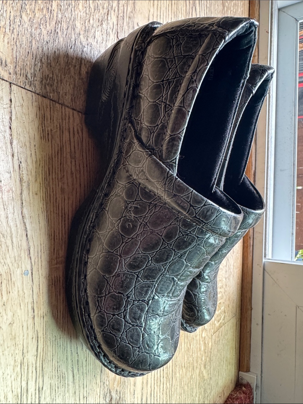 boc Black Croc-Embossed Slip-On Clogs